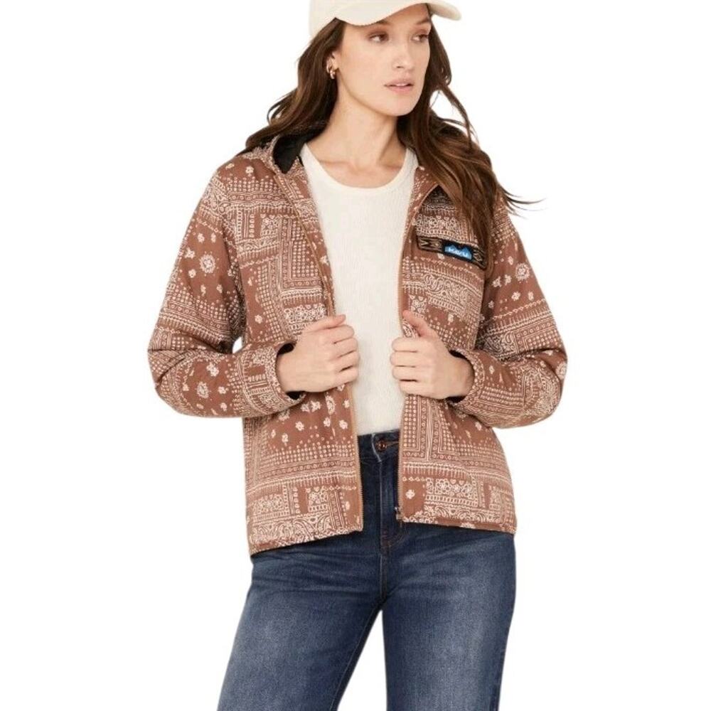KAVU Women's Sz M Floral Paisley Bandana Print Delmont Tan Jacket Hooded Western